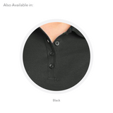 A black color swatch for a custom embroidered women's polo shirt.