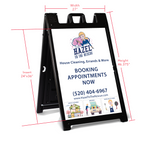 An example of CdesignsPrint custom printed A-frame signs in the large, 27 x 46.375" height size.