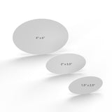 An illustration of the three size options for custom brand logo stickers in the oval shape available from CdesignsPrint.
