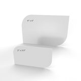 An illustration of the two size options for custom brand stickers in the leaf shape available from CdesignsPrint.