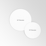 An illustration of the two size options for custom printed restaurant window decals in the round shape available from CdesignsPrint.