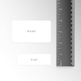 An illustration of the the 2 size options for custom printed return address labels on a roll available from CdesignsPrint.