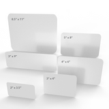 An illustration of the six size options for custom branded stickers available from CdesignsPrint.