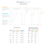 A size chart for women's custom embroidered polo shirts in white and black.