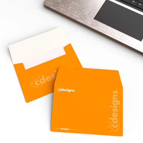 An example of custom printed A7 envelopes available from CdesignsPrint.