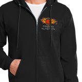 An example of a custom embroidered hoodie with full zipper available from CdesignsPrint.