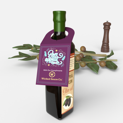 An example of custom printed bottle neck hang tags from CdesignsPrint.