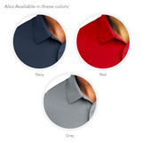 An illustration of the 3 color options for custom embroidered polo shirts available from CdesignsPrint.