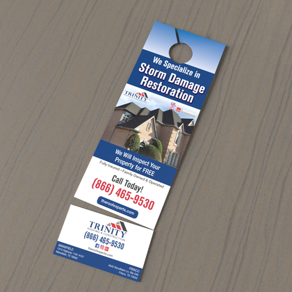 An example of custom printed tear off door hanger cards available from CdesignsPrint.