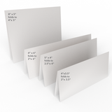 An illustration of the various sizes available for custom printed header cards from CdesignsPrint.