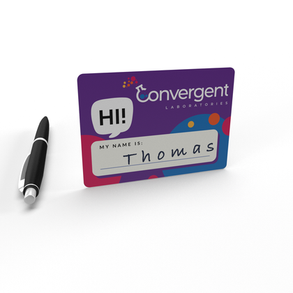 An example of custom name tag stickers available from CdesignsPrint.