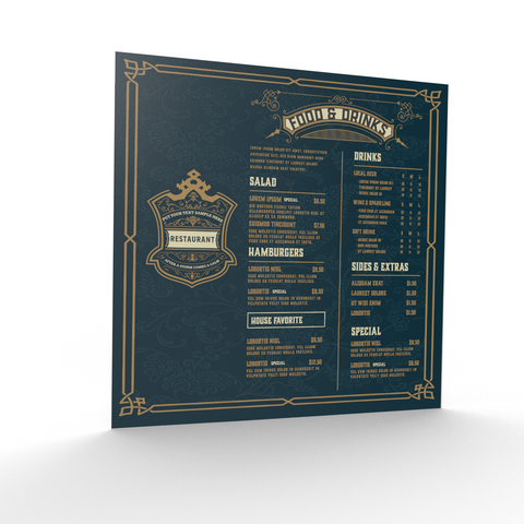 An example of a custom printed square aluminum menu sign available from CdesignsPrint.