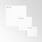 An illustration of the three size options for custom window decals in the square shape available from CdesignsPrint.