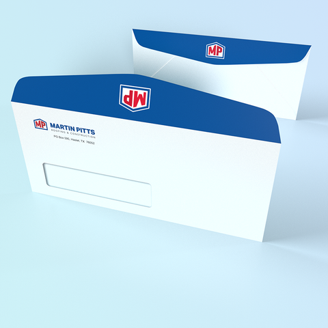 Custom printed #10 window envelopes with a standard "v" flap available from CdesignsPrint.