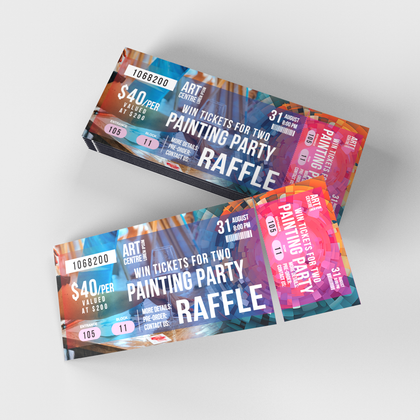 An example of custom event tickets printing with perforation available from CdesignsPrint.