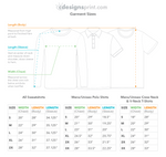 A size chart for unisex embroidered sweatshirts.