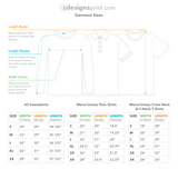 A size chart for unisex embroidered sweatshirts.