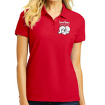 An example of custom women's polo shirts with logo embroidered. Available from CdesignsPrint.