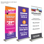 An example of premium base custom printed retractable banners for trade shows available from CdesignsPrint.