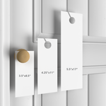 A size chart showing the three options for custom printed door hangers available from CdesignsPrint.
