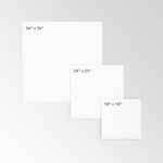 An illustration of the 3 sizes of square, custom printed vinyl decals available from CdesignsPrint.
