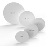 An illustration of the five size options for custom printed round stickers available from CdesignsPrint.