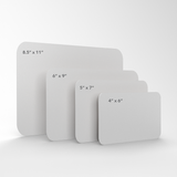 An illustration of the 4 size options for custom printed, rounded rectangle fridge magnets available from CdesignsPrint.