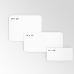 An illustration of the three size options for custom printed store window decals in the rounded rectangle shape available from CdesignsPrint.