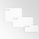 An illustration of the three size options for custom printed store window decals in the rounded rectangle shape available from CdesignsPrint.
